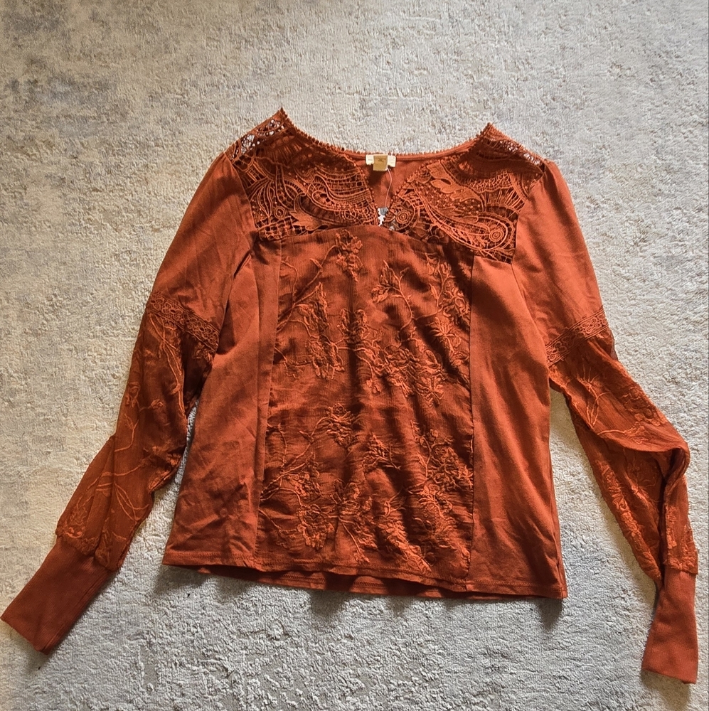 Chic Rust Lace Women's Blouse